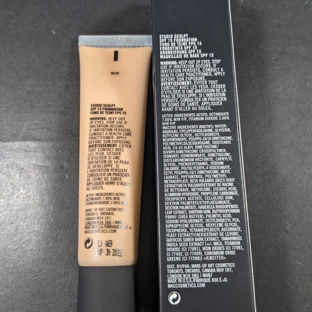 Expired Foil Sealed MAC Studio Sculpt SPF 15 Foundation NC20